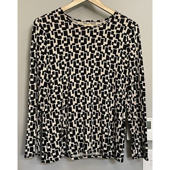 By‎ Chico's Top Geometric Long Sleeve Multicolor Rayon Spandex Womens Sz 1 EUC - Picture 1 of 11